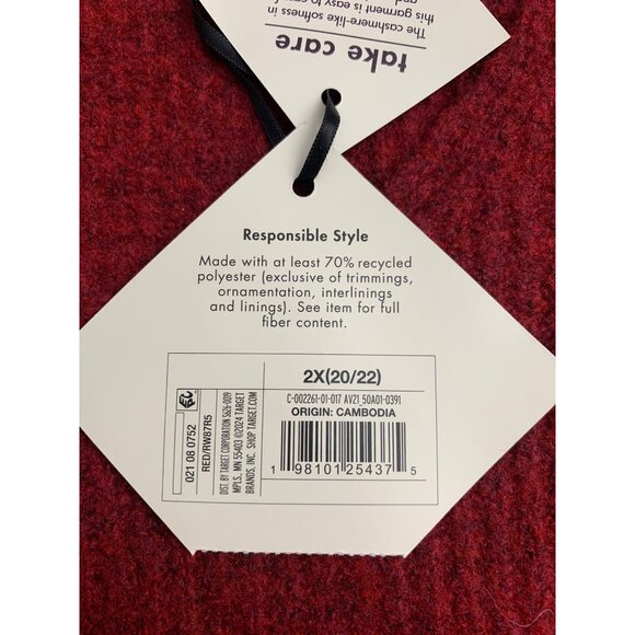 Ava & Viv Womens Ribbed V-Neck Rich Red 3/4 Sleeves Sweater Plus Size 2X (20/22) - Picture 7 of 11